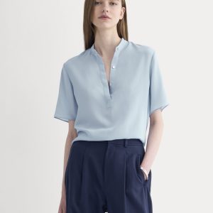 The Popover Top in Washable Silk | Soft Blue