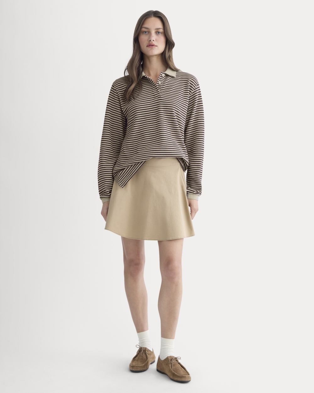 Oversized Pique Polo | Dusty Beige/Deep Plum Stripe - Image 3