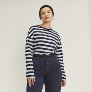 The Organic Cotton Relaxed Long Sleeve Tee | Navy / Canvas