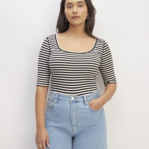 The Luxe Rib Scoop-Neck Tee | Bone / Black