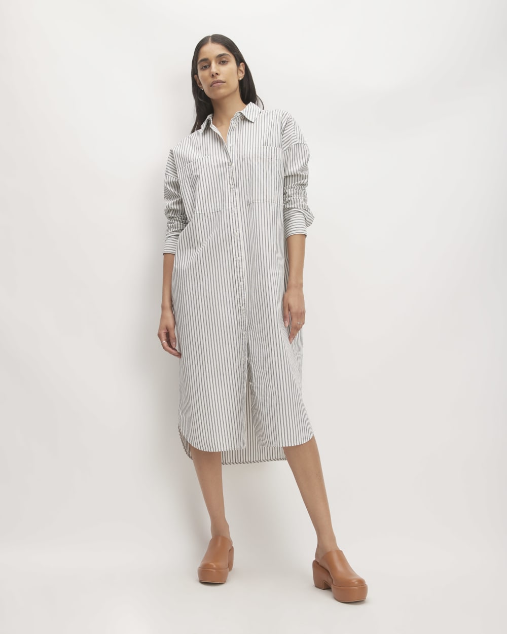 The Midi Cotton Shirt Dress | Bone / Navy
