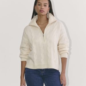 The Cable Half-Zip in Luxe Merino | Bone