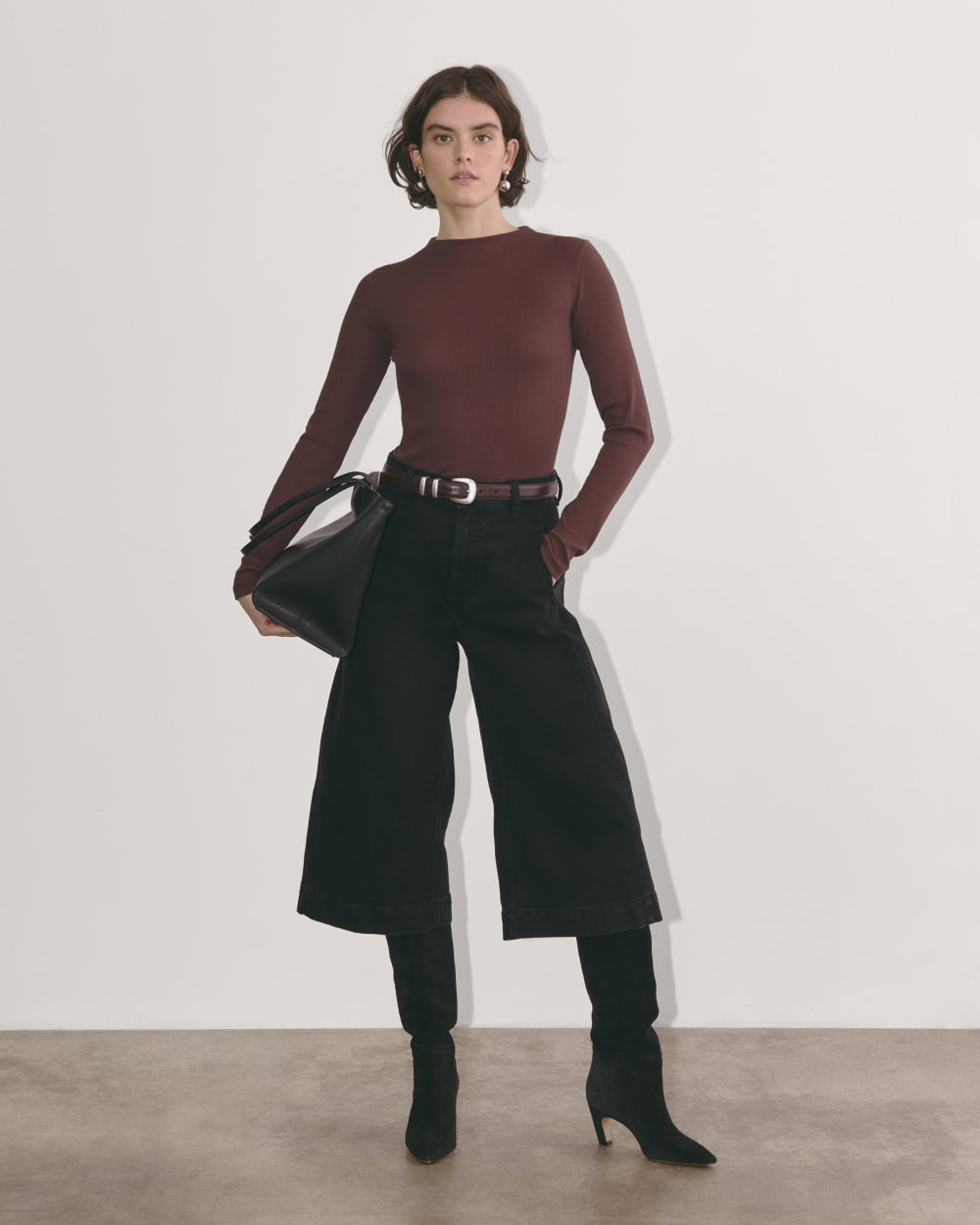 The Luxe Rib Funnel-Neck Tee | Dark Mahogany - Image 3