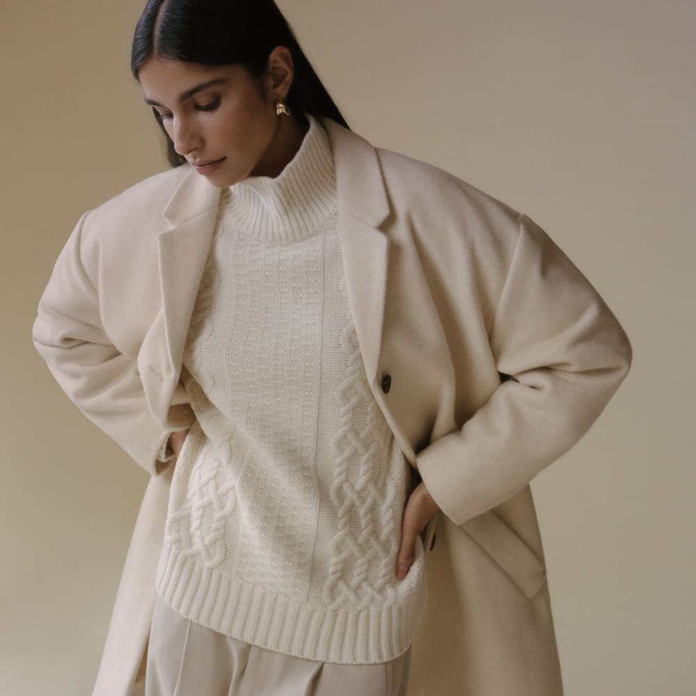 The Felted Merino Cable Sweater | Bone - Image 6