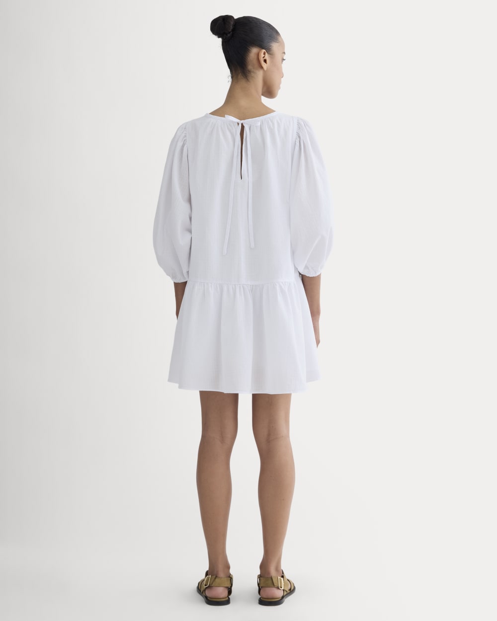 The Gauze Puff-Sleeve Mini Dress | White - Image 4