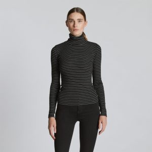 The Luxe Rib Turtleneck | Black / Canvas Tan