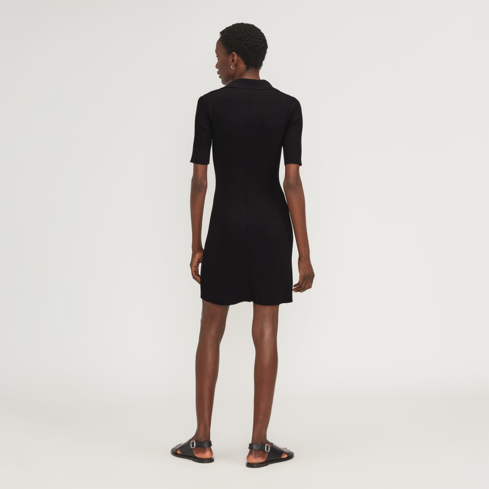 The Ribbed Short-Sleeve Polo Dress | Black - Image 3