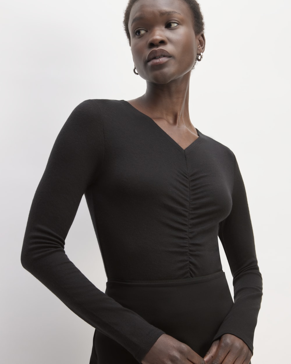 The Ruched V-Neck Tee in Butterluxe | Black - Image 3