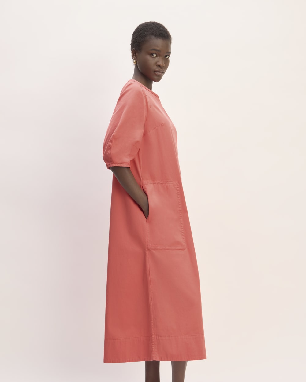 The Short-Sleeve Puff Midi Dress | Coral - Image 3
