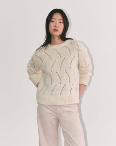 The Pointelle Sweater in Cloud | Bone