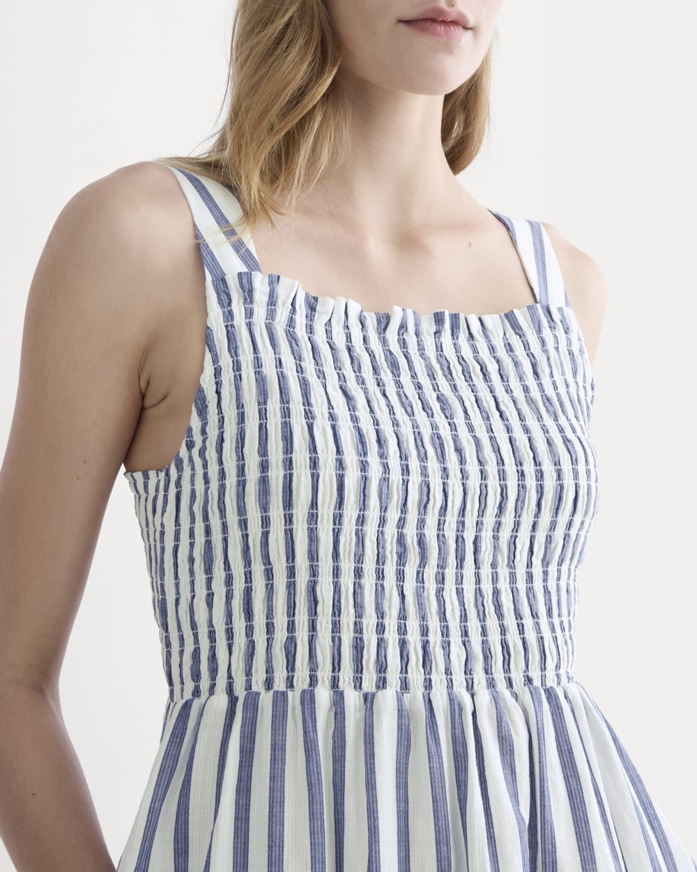 The Gauze Smock Dress | White / Mazarine Blue - Image 3