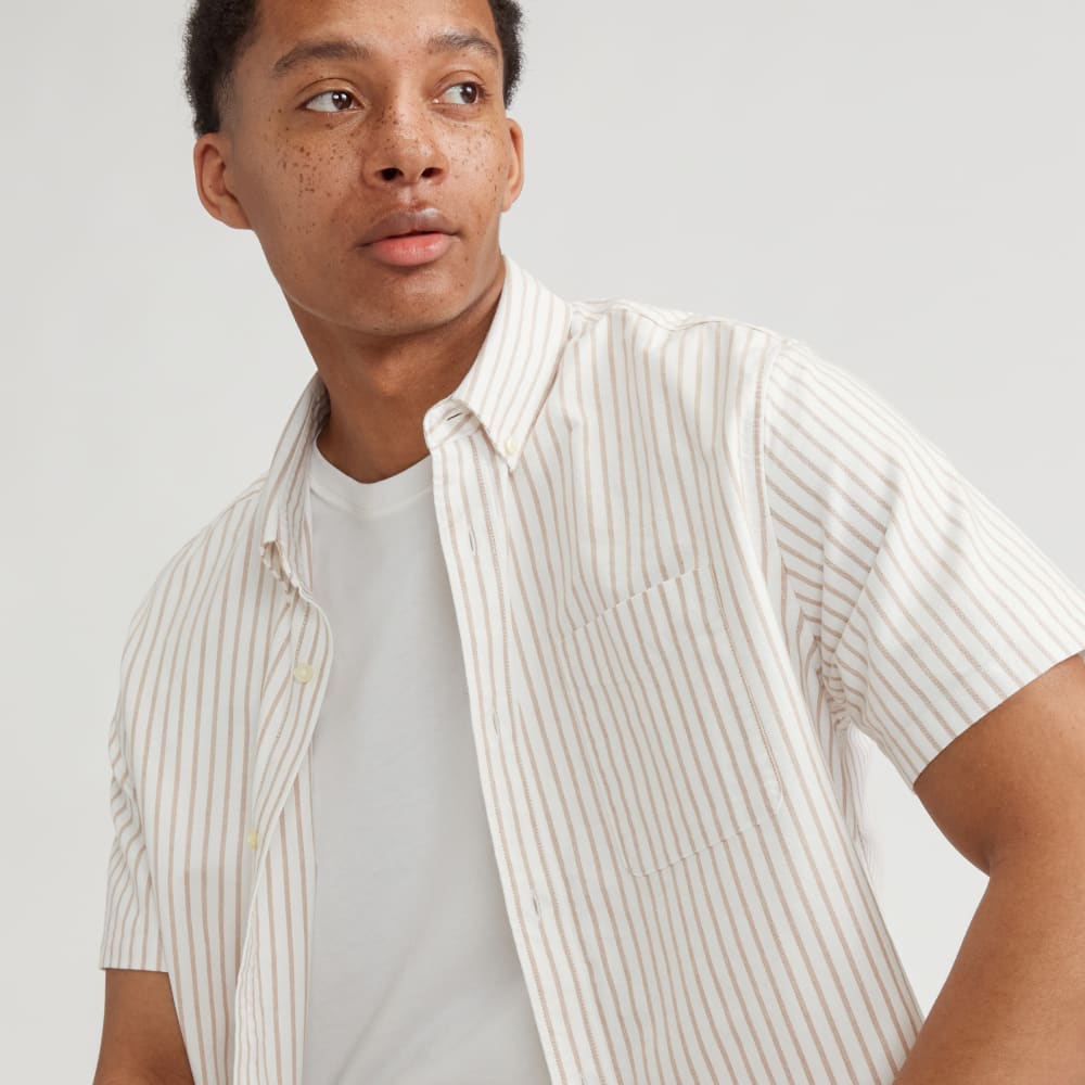 The Organic Short Sleeve Oxford Shirt | Sahara / Off-White - Image 4