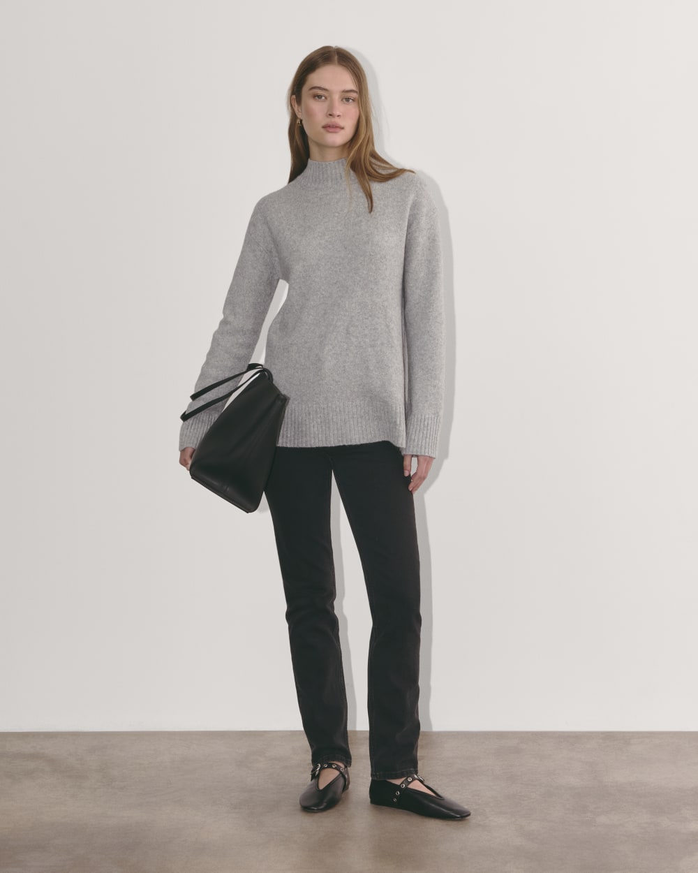 The Mockneck Sweater in Plush Cotton | Heathered Grey - Image 3
