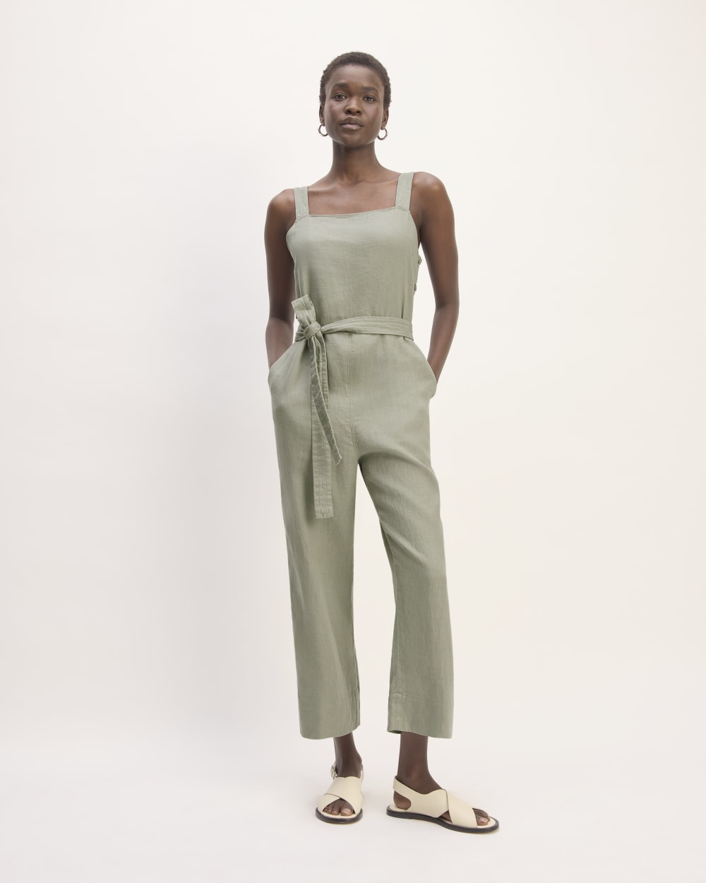 The Linen Side-Button Jumpsuit | Sage Green
