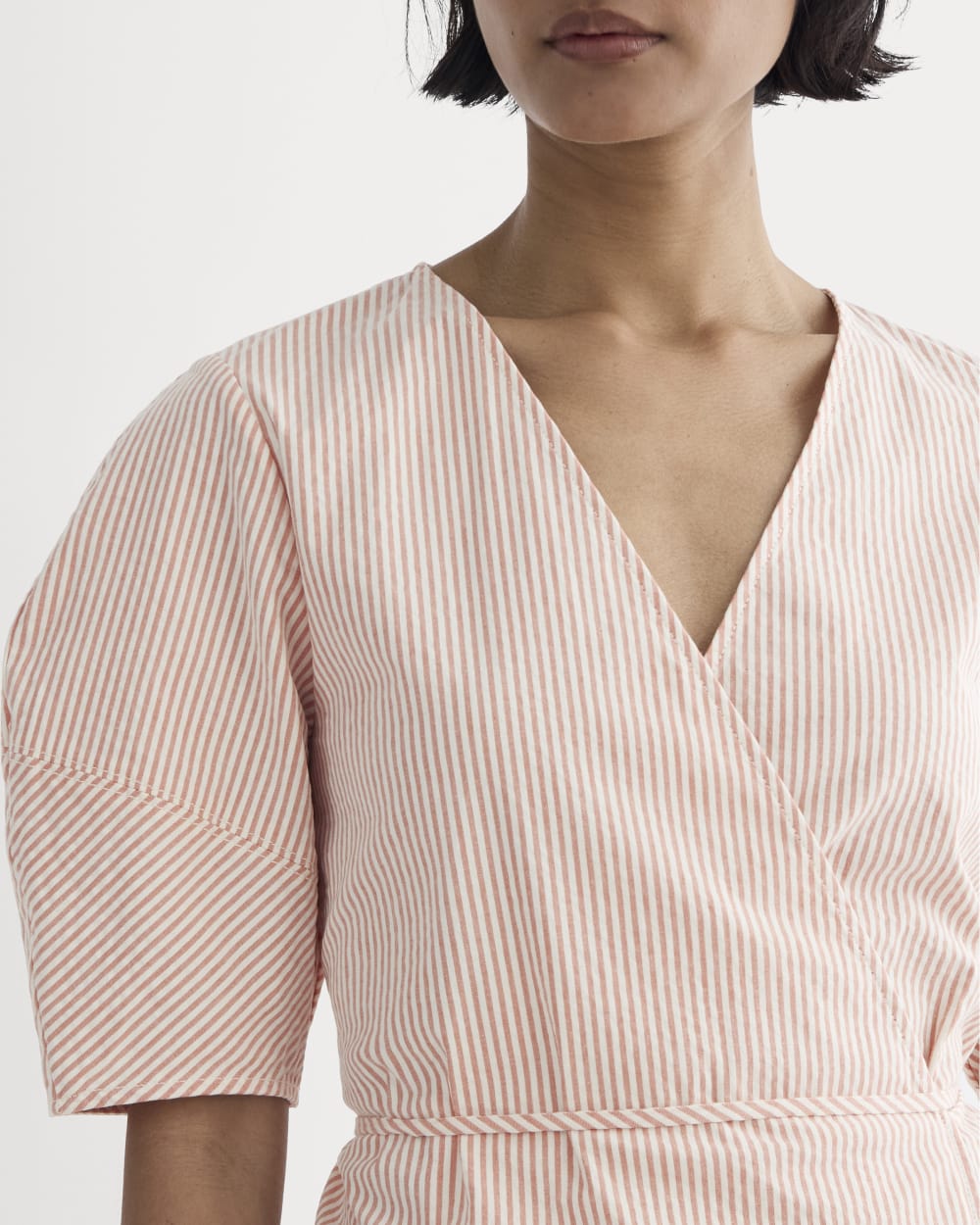 The Seersucker Mini Wrap Dress | Soft Orange / Bone - Image 3