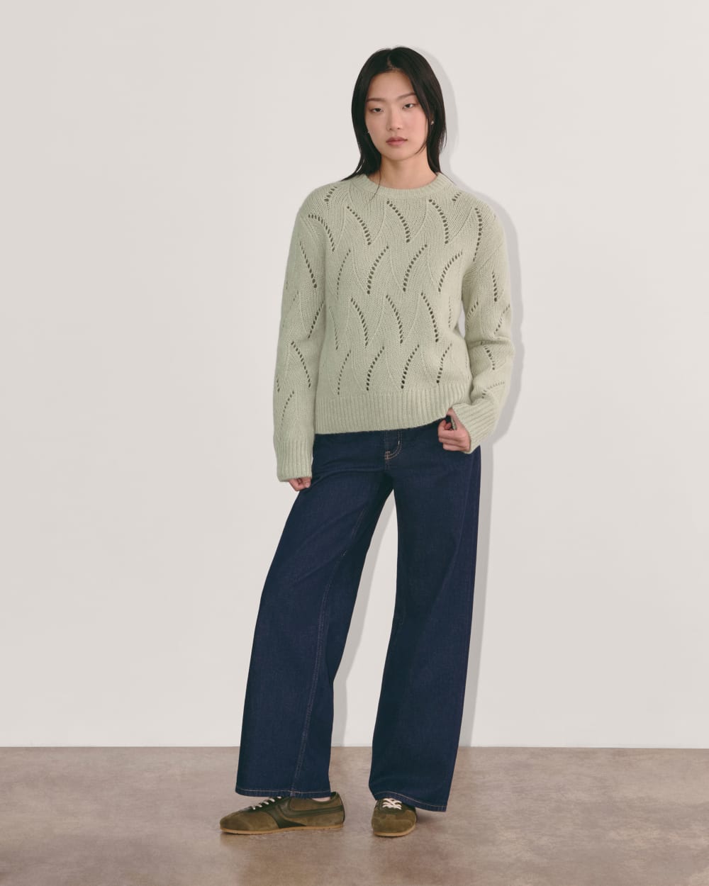 The Pointelle Sweater in Cloud | Seagrass - Image 4