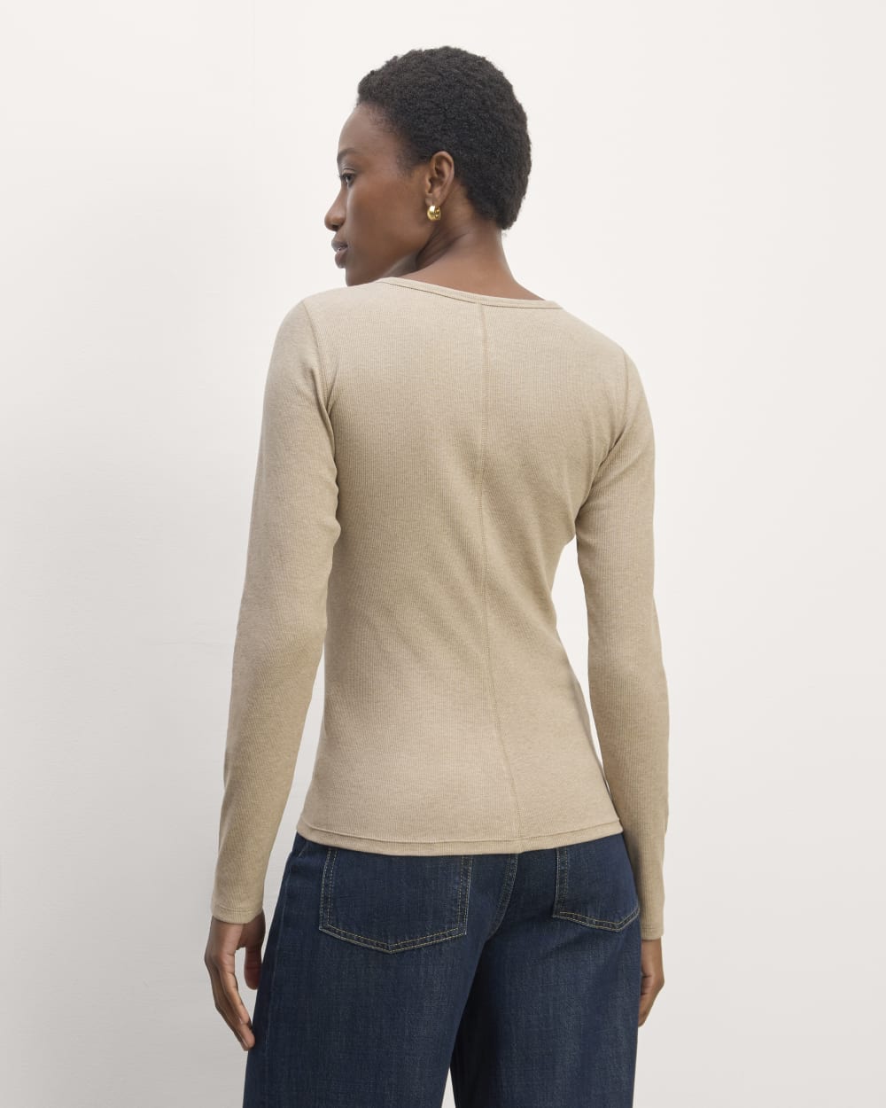The Luxe Rib Long-Sleeve Crew | Heathered Tan - Image 4
