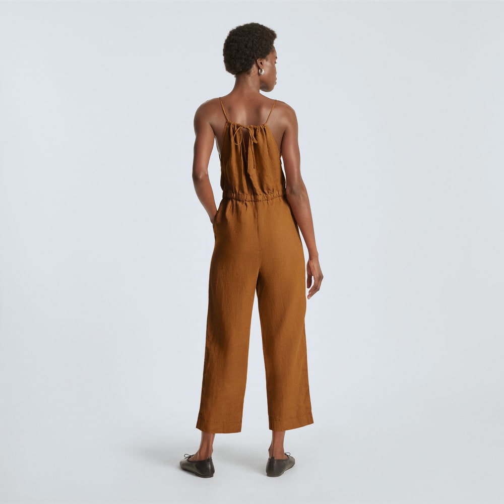 The Linen Shoestring Jumpsuit | Tawny Brown - Image 3