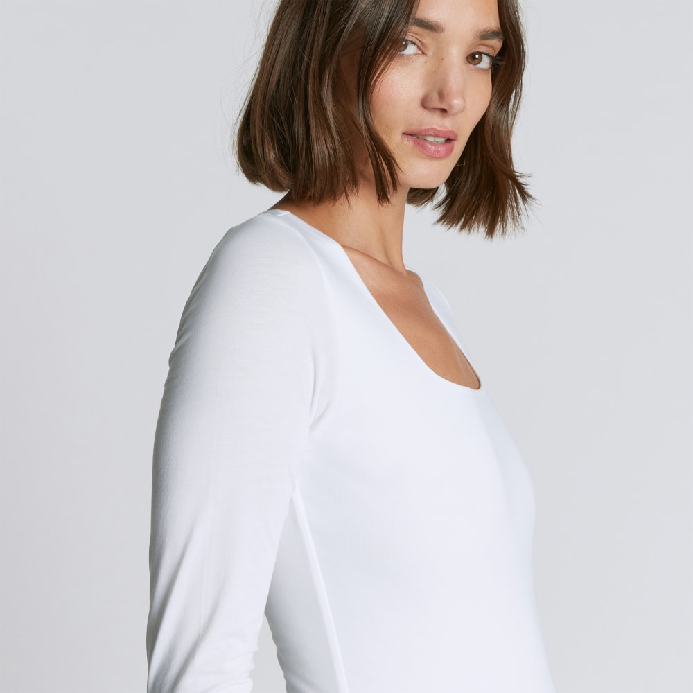 The Long-Sleeve Supima® Square-Neck Bodysuit | White | Bikini - Image 6