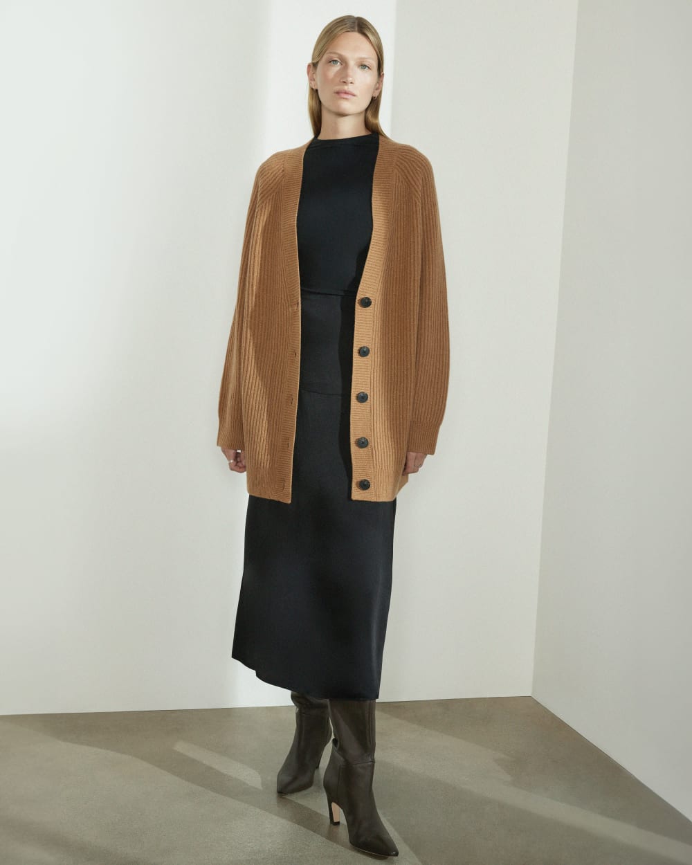 The Felted Merino Cocoon Cardigan | Deep Camel - Image 8