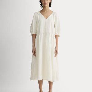 The Linen Oversized Puff-Sleeve Dress | Bone