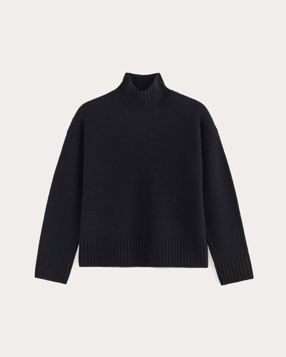 The Honeycomb Funnel Neck in Wool Cashmere | Navy - Image 2