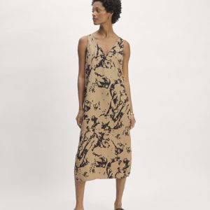 The TENCEL? Midi Slip Dress | Black / Cornstalk Abstract
