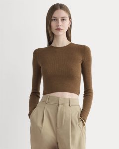 The Cropped Crew Top in Ultrafine Merino | Heathered Toffee