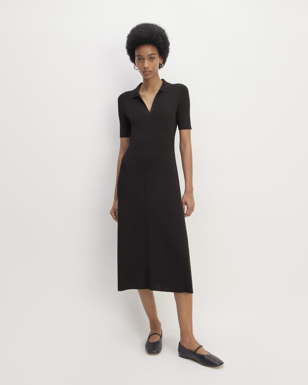 The Viscose Knit Polo Midi Dress | Black