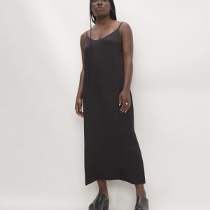 The Hammered Satin Slip Dress | Black