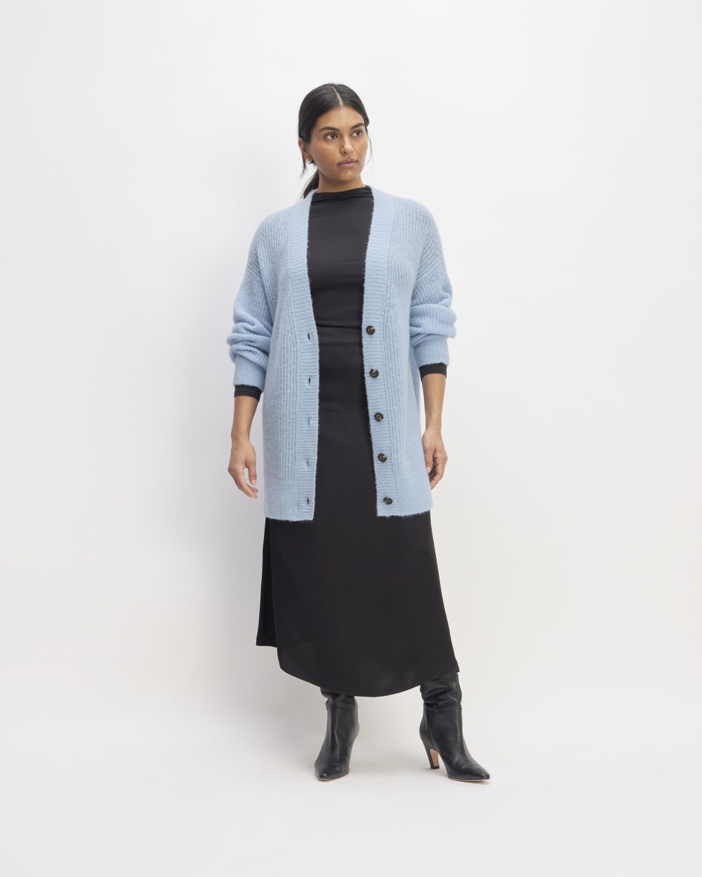 The Alpaca Oversized Cardigan | Chambray Blue - Image 3