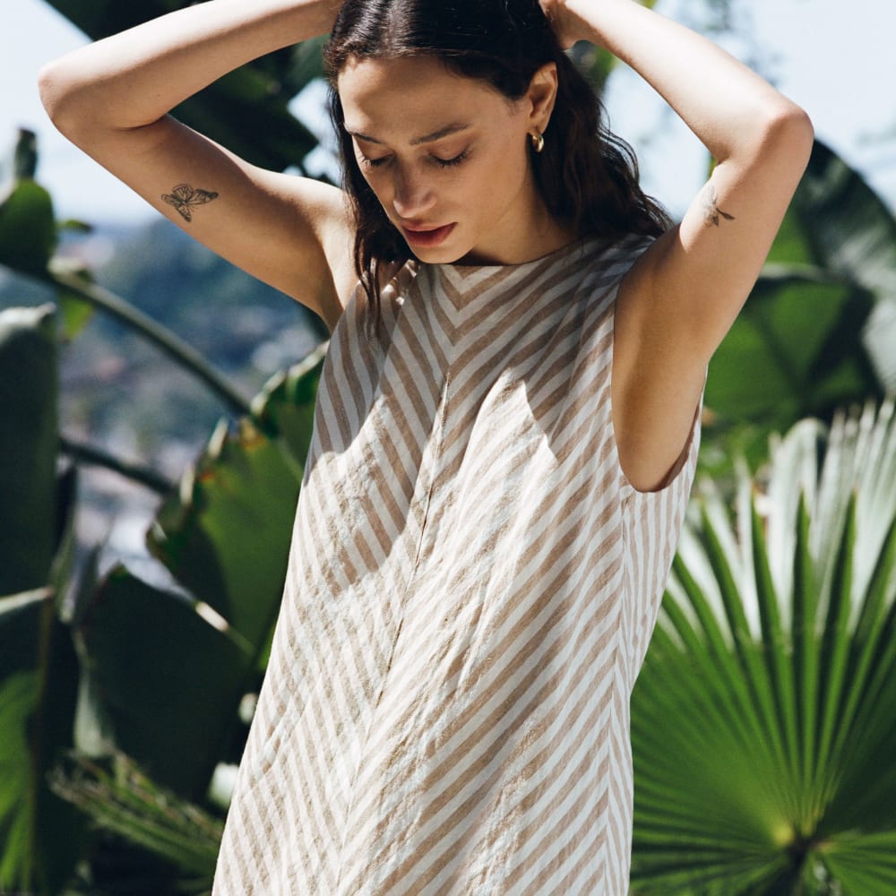 The Linen Bias Cut Dress | Bone / Caramel - Image 7